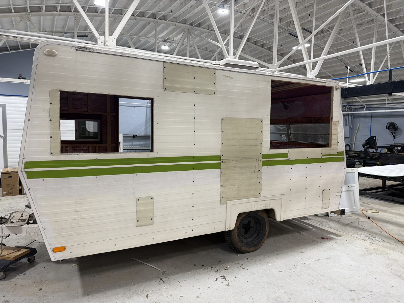 Renovation trailer with new exterior openings