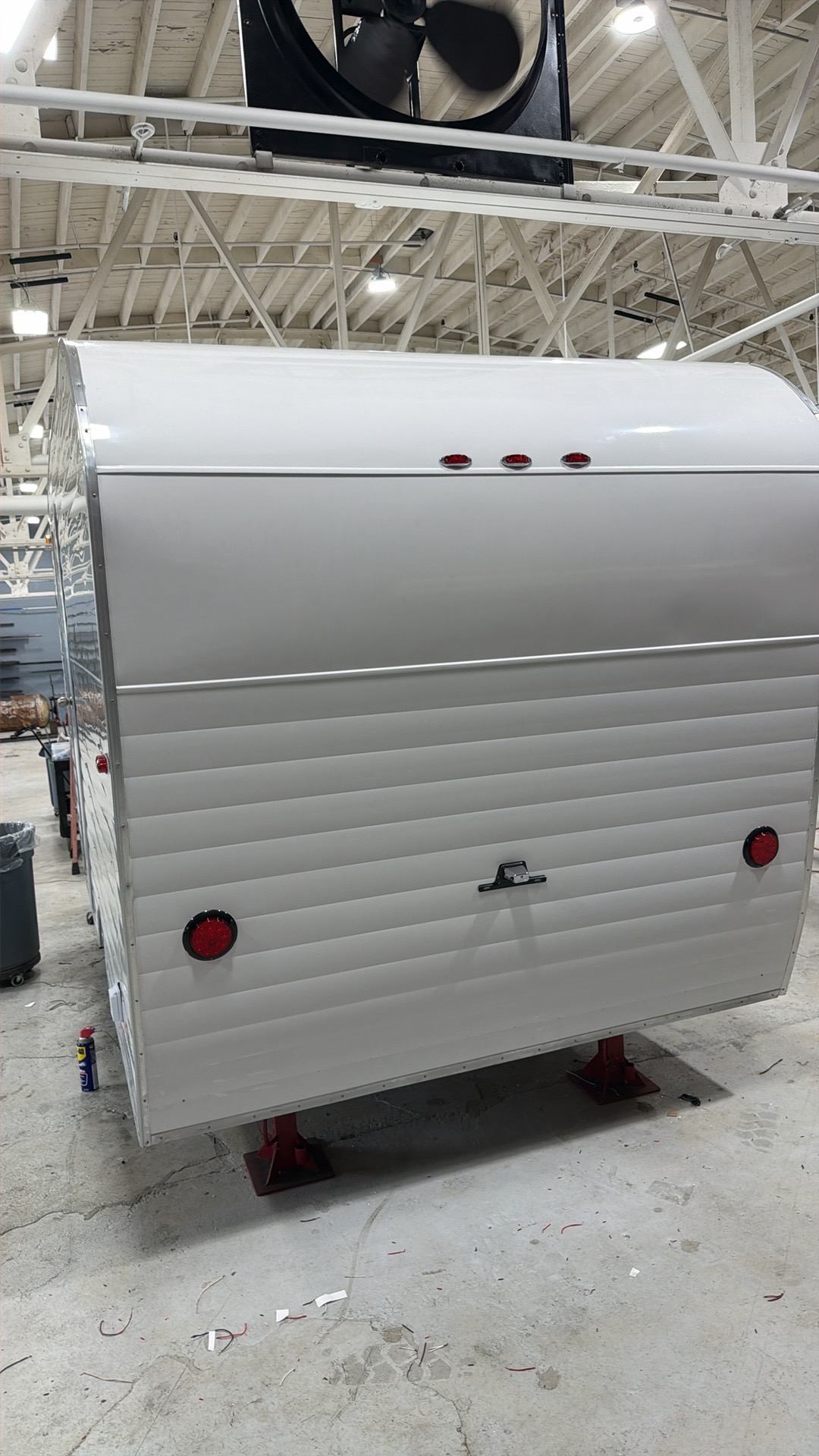 Clean white retro trailer rear with taillights
